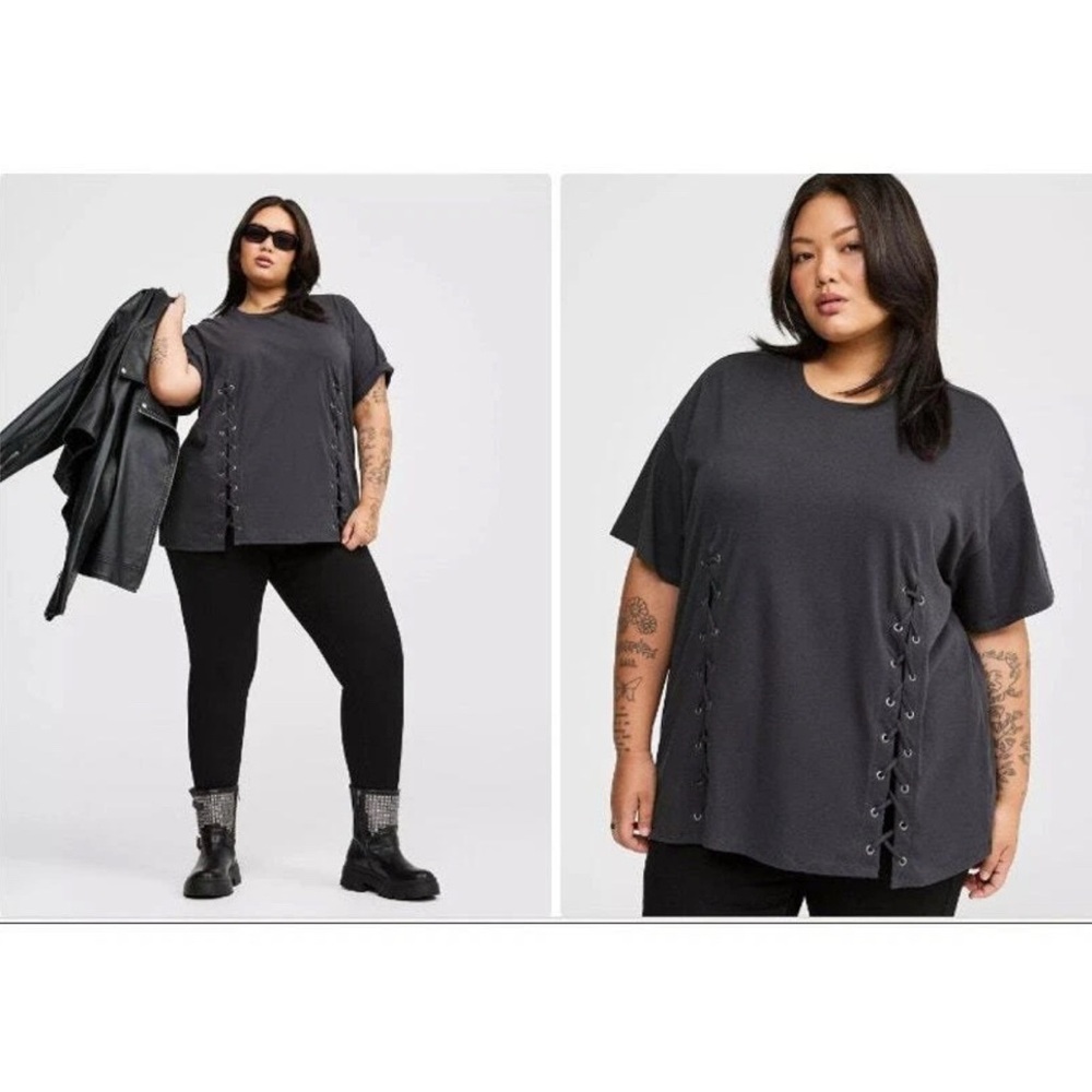 Torrid Heritage Jersey Crew Neck Grommet Tee In Phantom Black Gray, Size 1